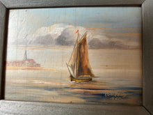 Load image into Gallery viewer, Vintage Sailing Boat Oil on Wooden Block
