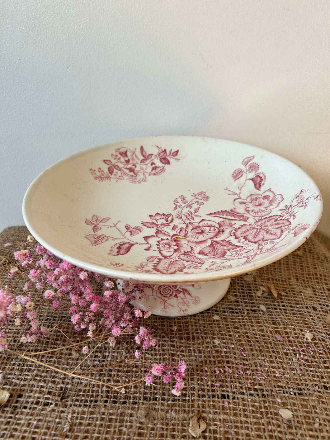 Pretty Pink Transferware Raised Plate