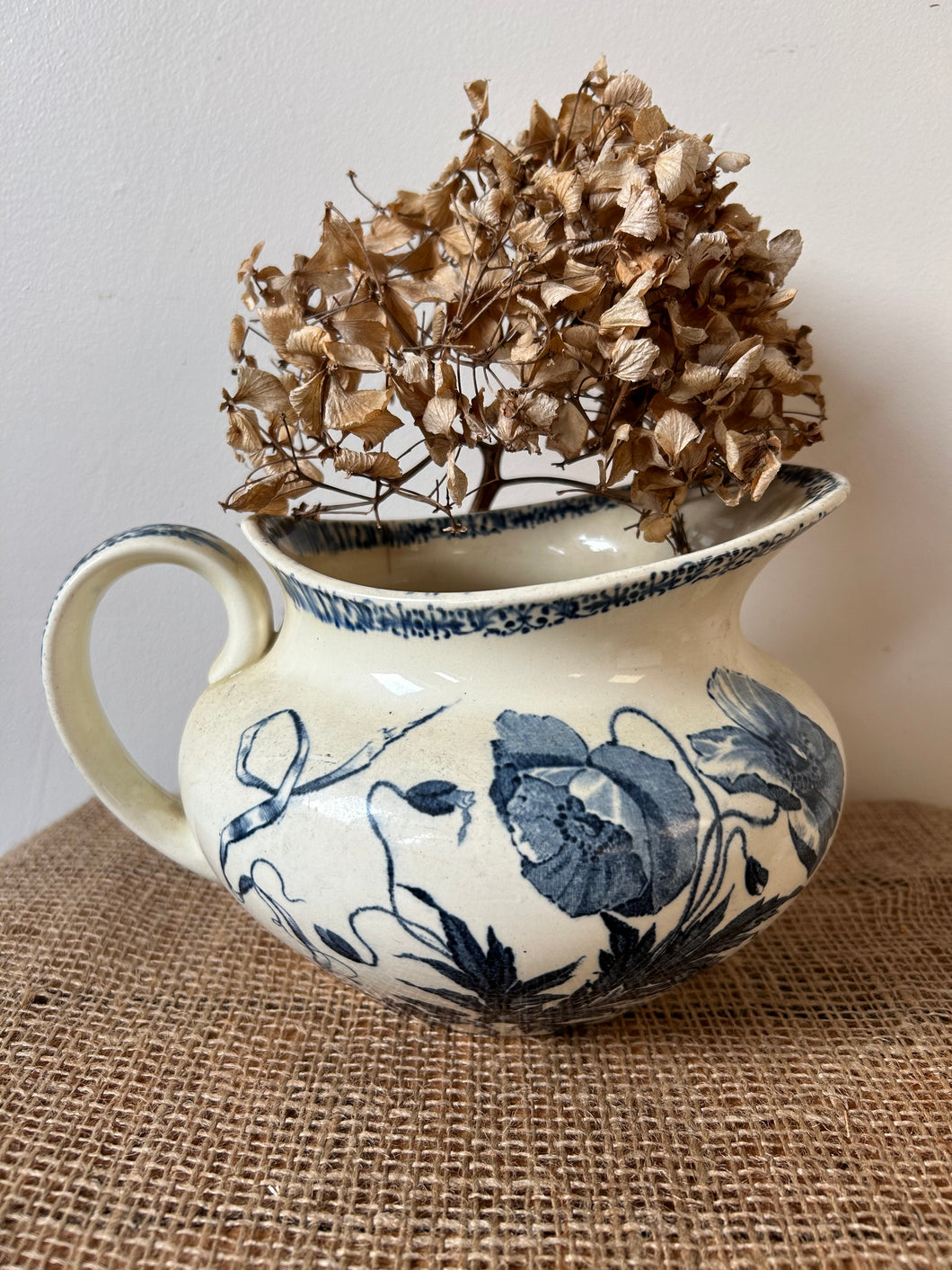 French Blue and Off White   Ironstone Jug