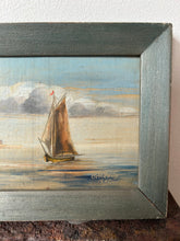 Load image into Gallery viewer, Vintage Sailing Boat Oil on Wooden Block
