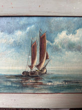 Load image into Gallery viewer, Vintage Sailing Boat Oil on Wooden Block
