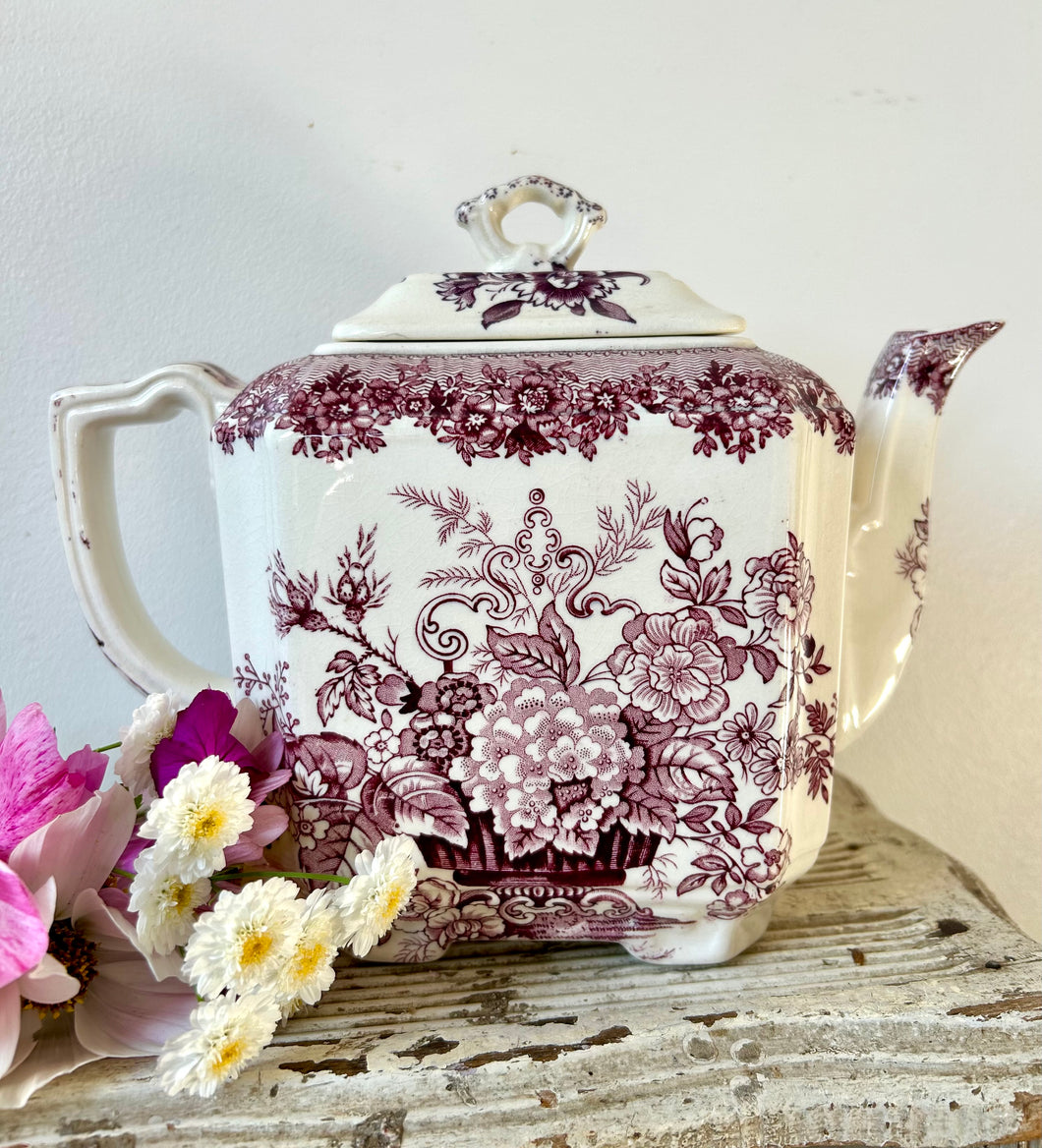 Vintage Purple Transferware Teapot