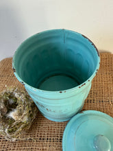 Load image into Gallery viewer, French Vintage Turquoise Sucre Enamel Canister
