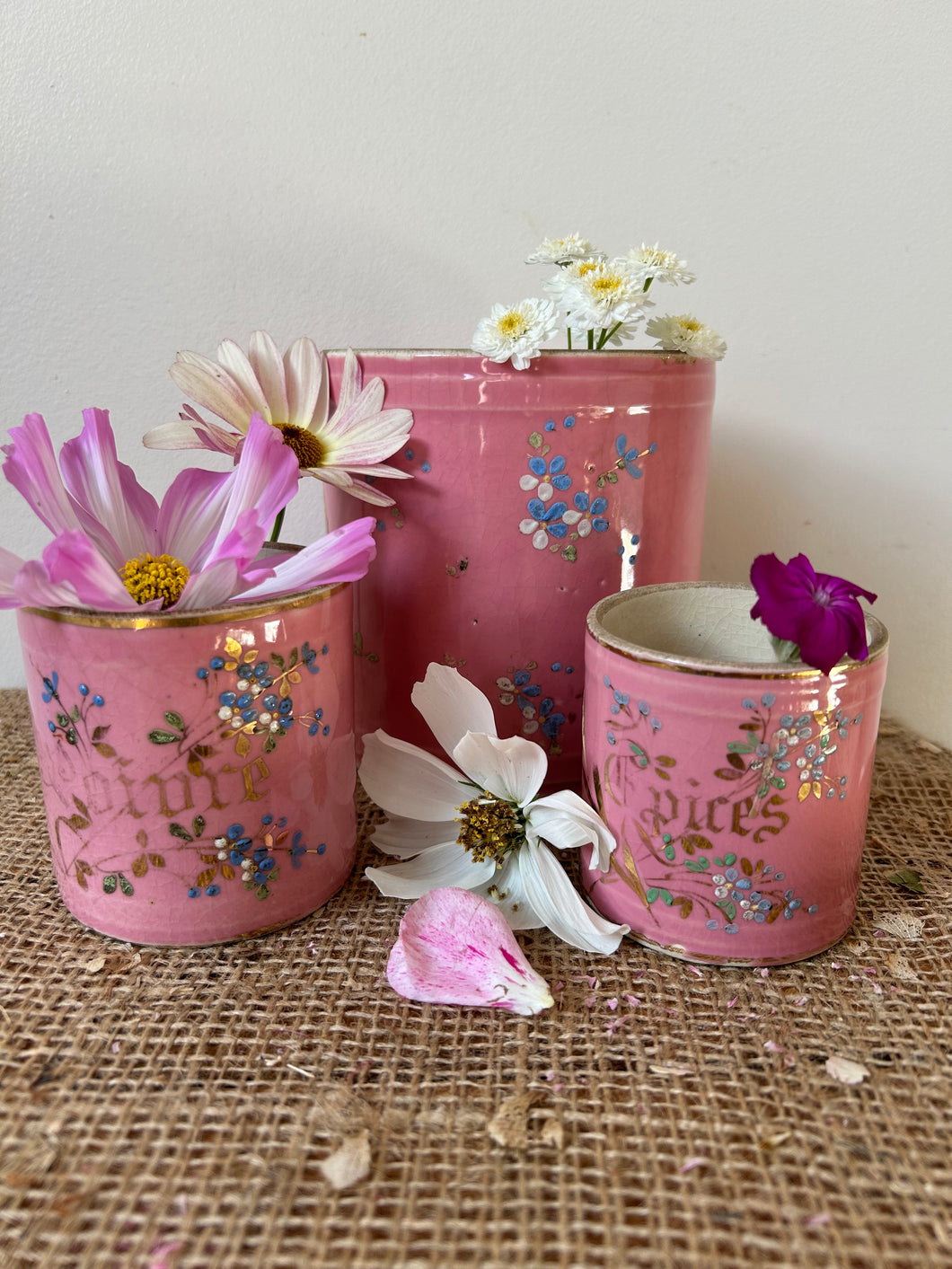 Lovely Set of 3 Pink St Uze Canisters