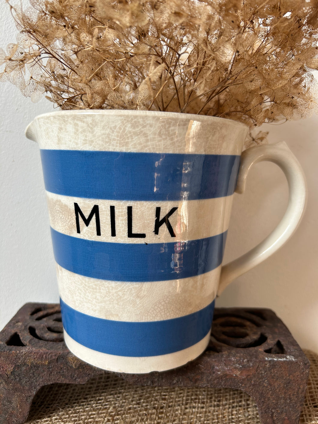 Buttery Blue & White Striped Milk Jug