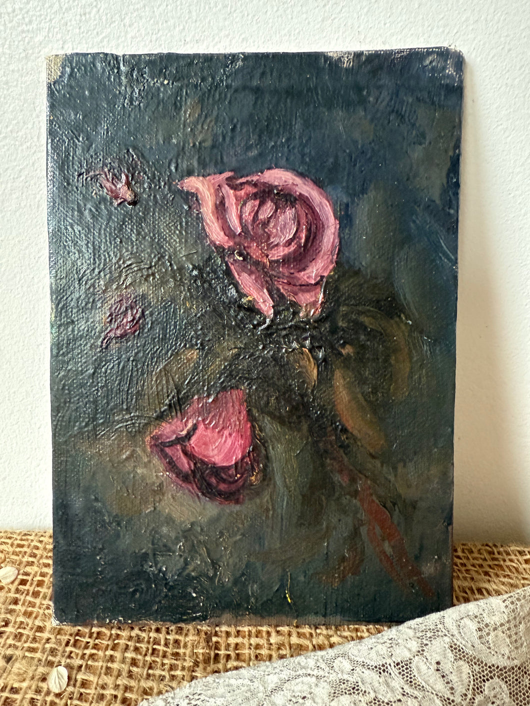 Dark Pink Roses Oil on Canvas on Board