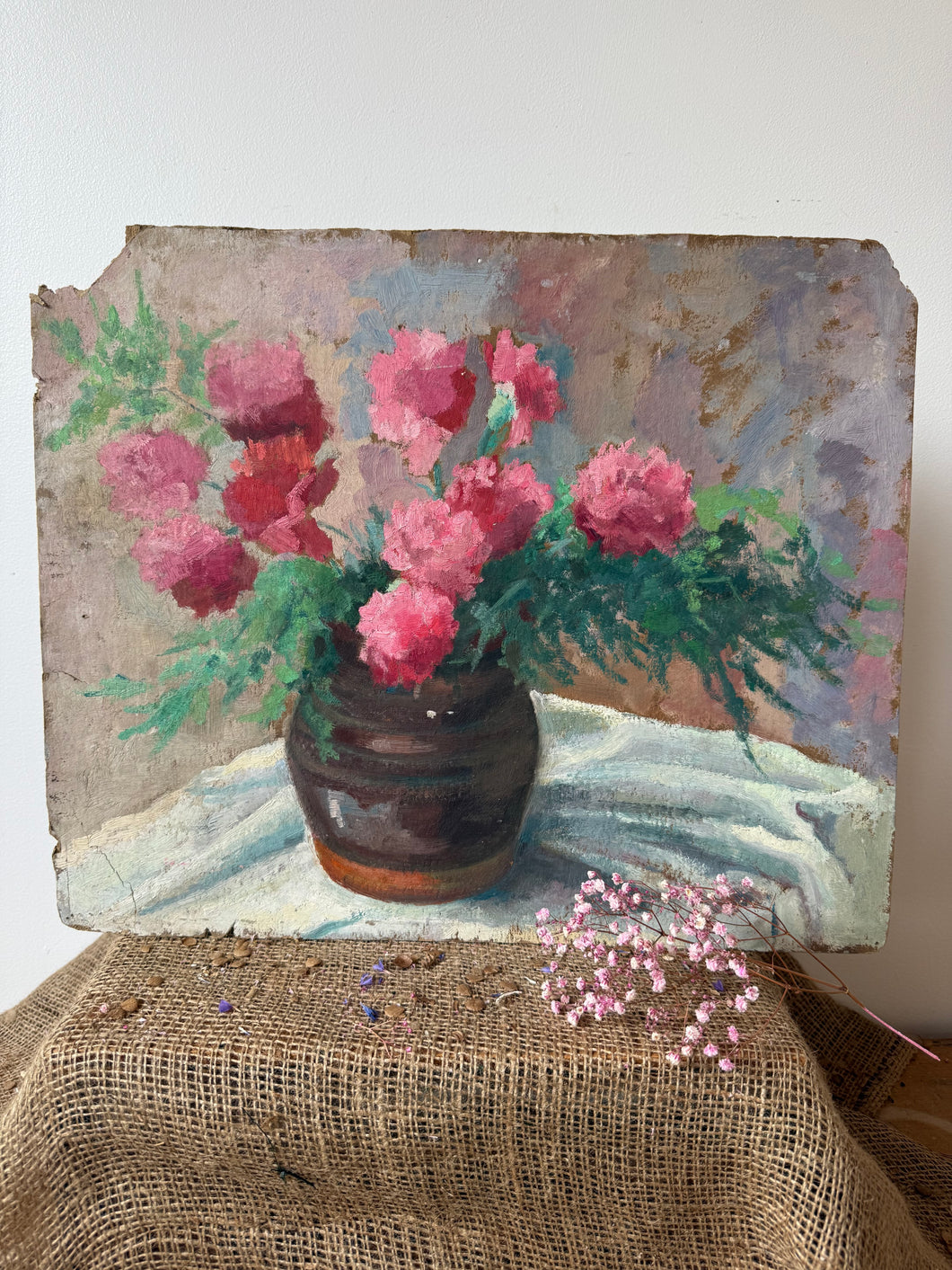 Stunning Antique French Floral Oil Painting, double sided