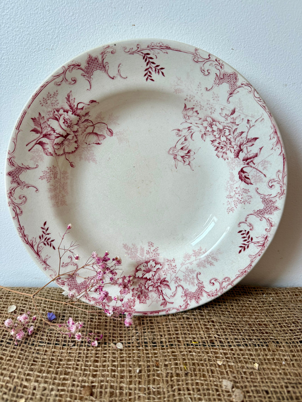 French Pink Transferware Plate