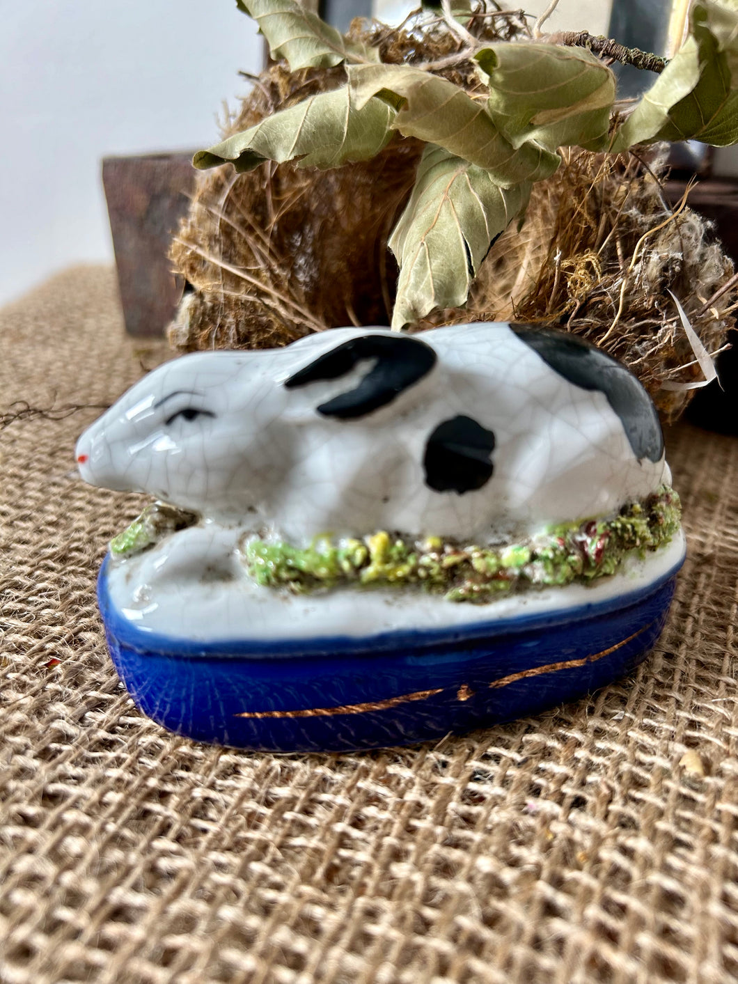 Staffordshire Bunny on Floral Blue Base