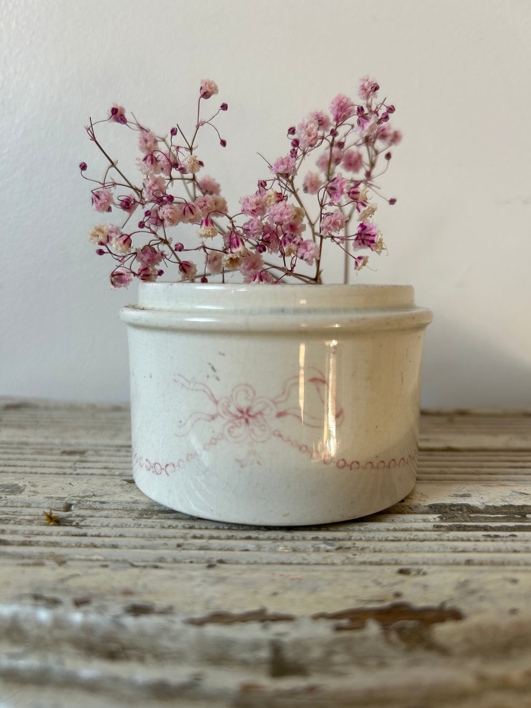 Pink and White Ironstone Pot