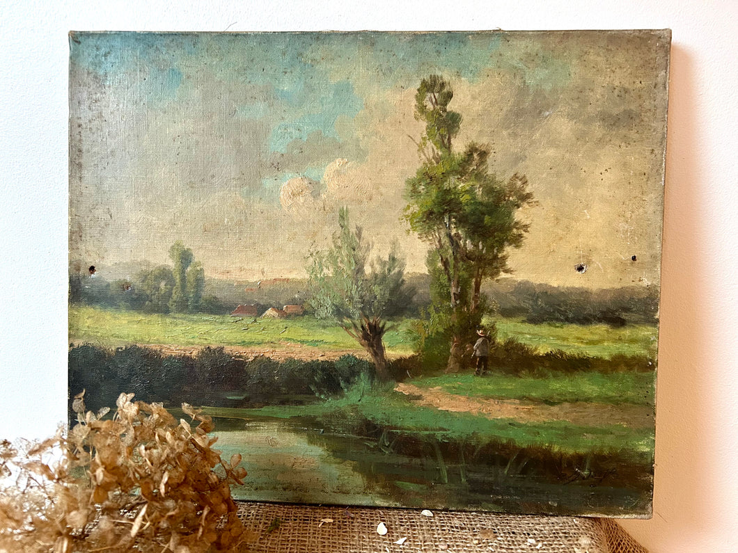 French Countryside Rural Scene Oil on Canvas