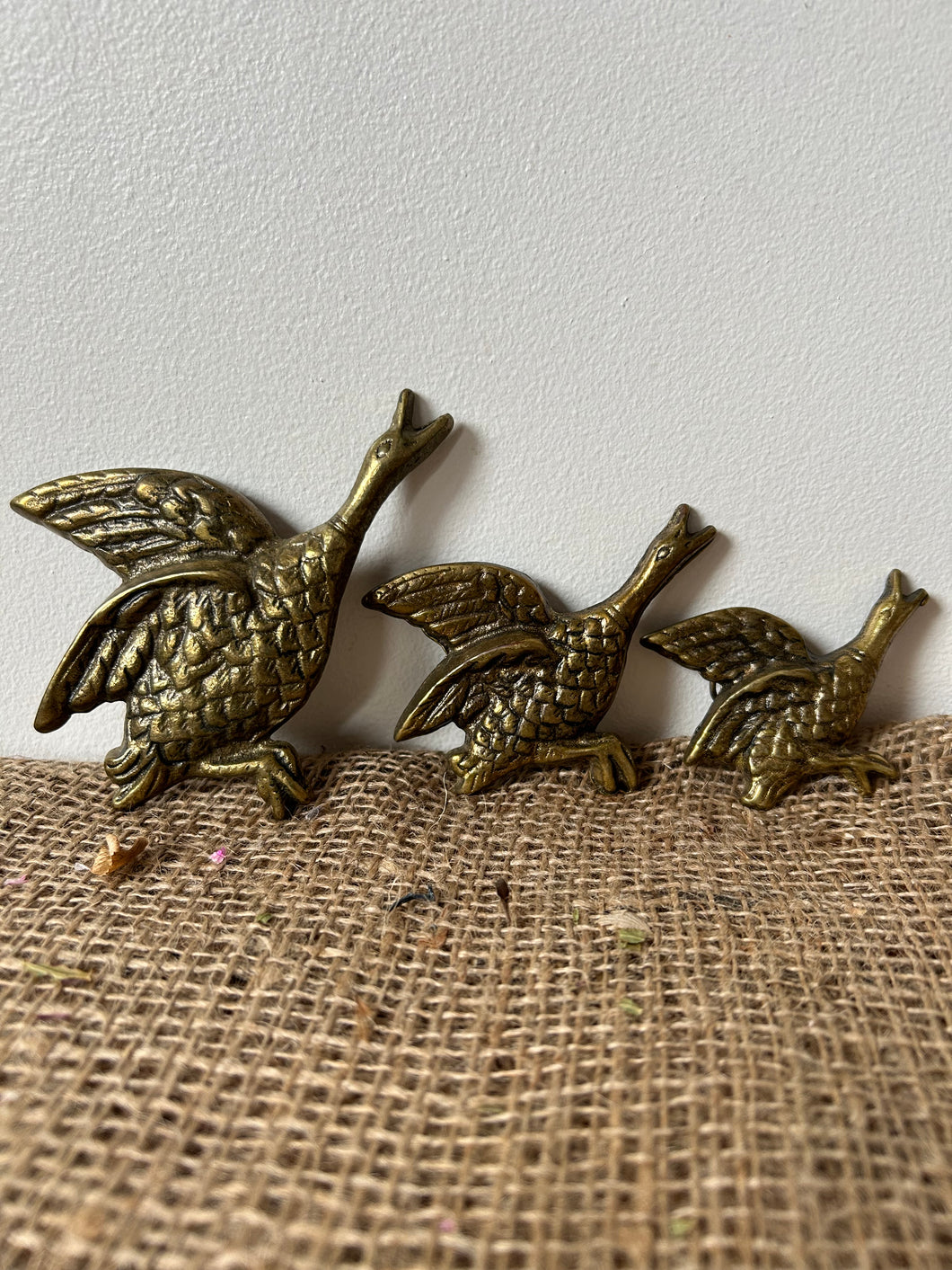 Vintage Set Of 3 Brass Flying Ducks