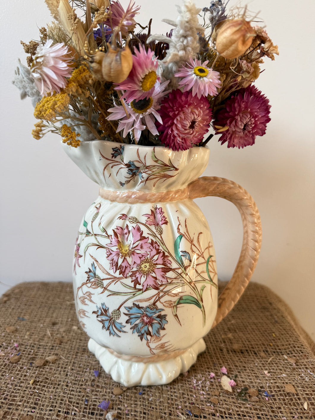 Stunning Vintage French Summery Floral Luneville Jug