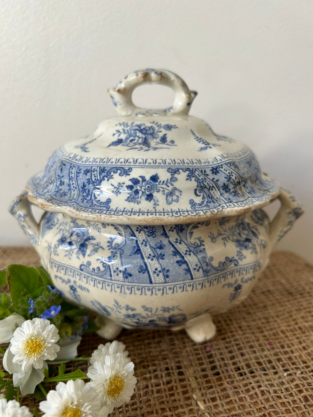 Vintage Blue and White Lidded Pot