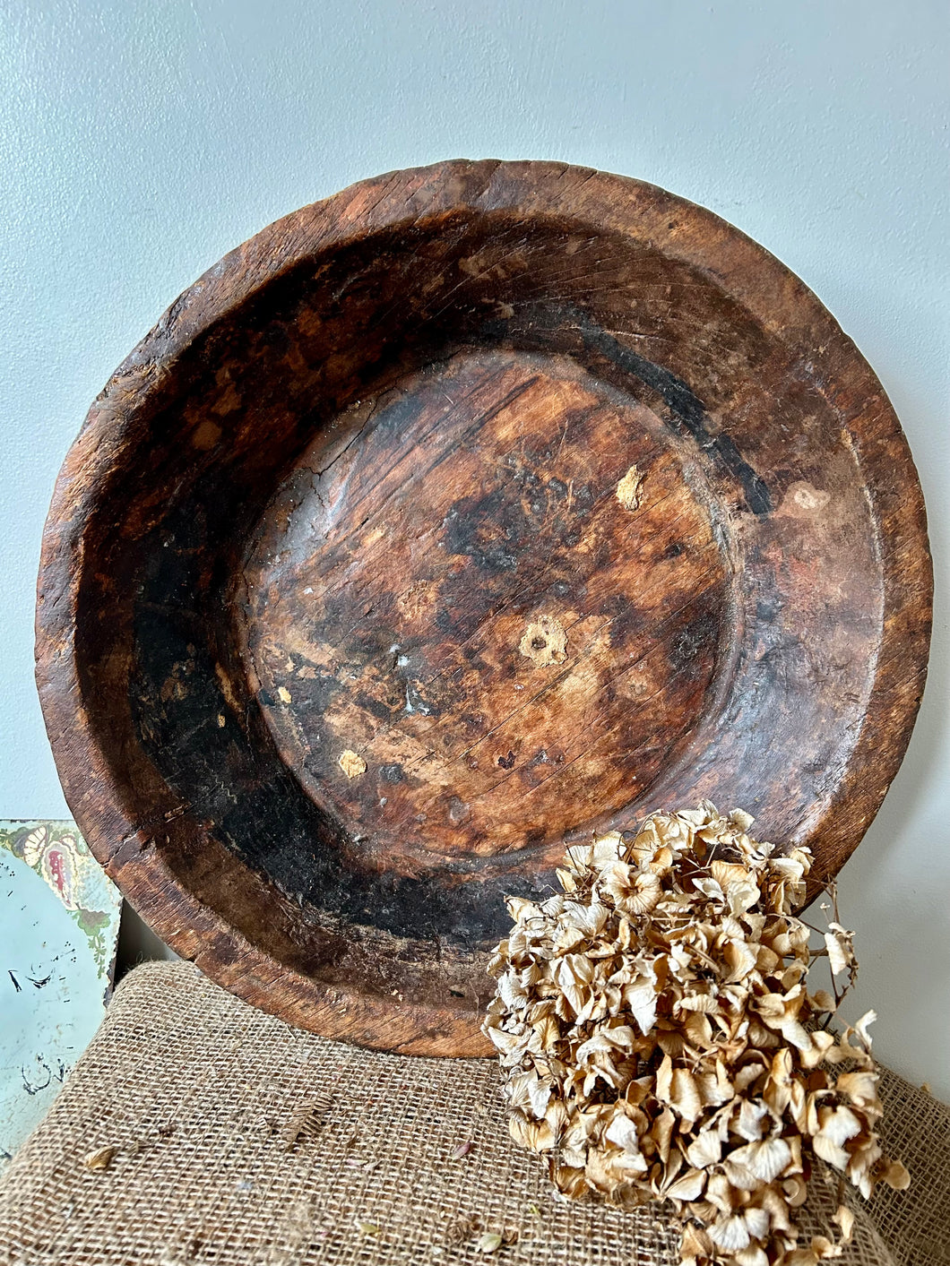 Large Hand Carved Vintage Wooden Bowl