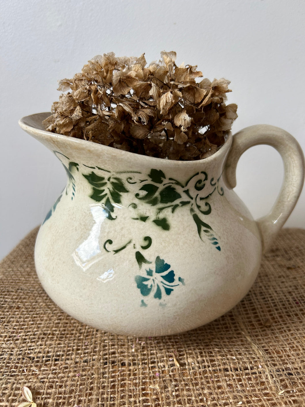 Green Floral Transferware French Ironstone Jug