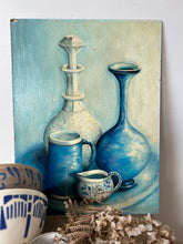 Load image into Gallery viewer, Vintage Blue Vases Oil Painting
