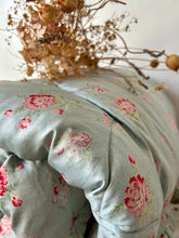 Load image into Gallery viewer, Vintage Duck Egg Blue Eiderdown With Beautiful Pink Florals
