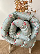 Load image into Gallery viewer, Vintage Duck Egg Blue Eiderdown With Beautiful Pink Florals
