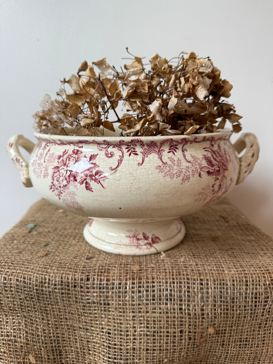 Beautiful French Pink Transferware Soupiere