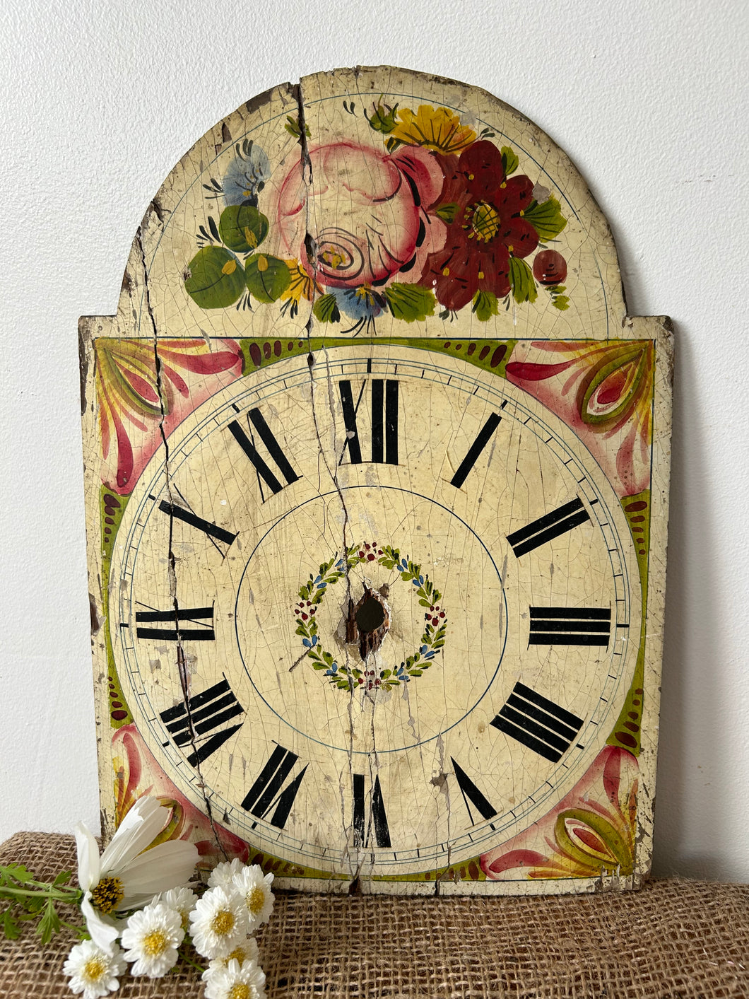 Lovely Floral Wooden Vintage Clockface