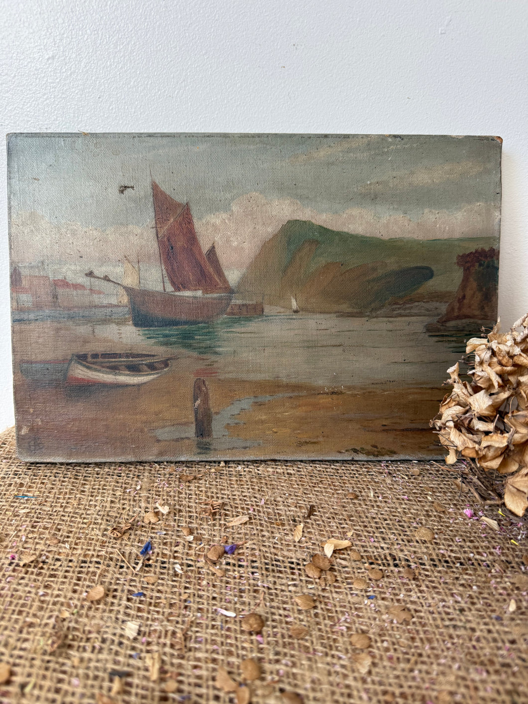 Gorgeous French Sailing Boat Oil on Canvas