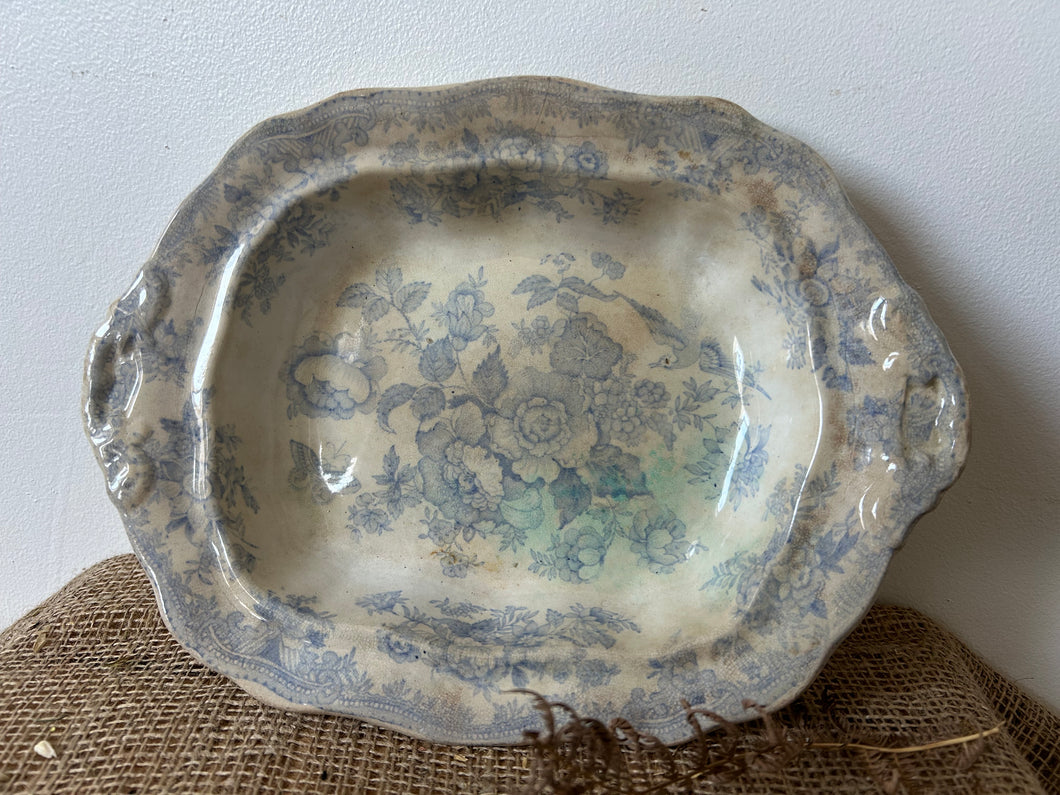 Beautiful Blue and White  Buttery Footed Ironstone Dish