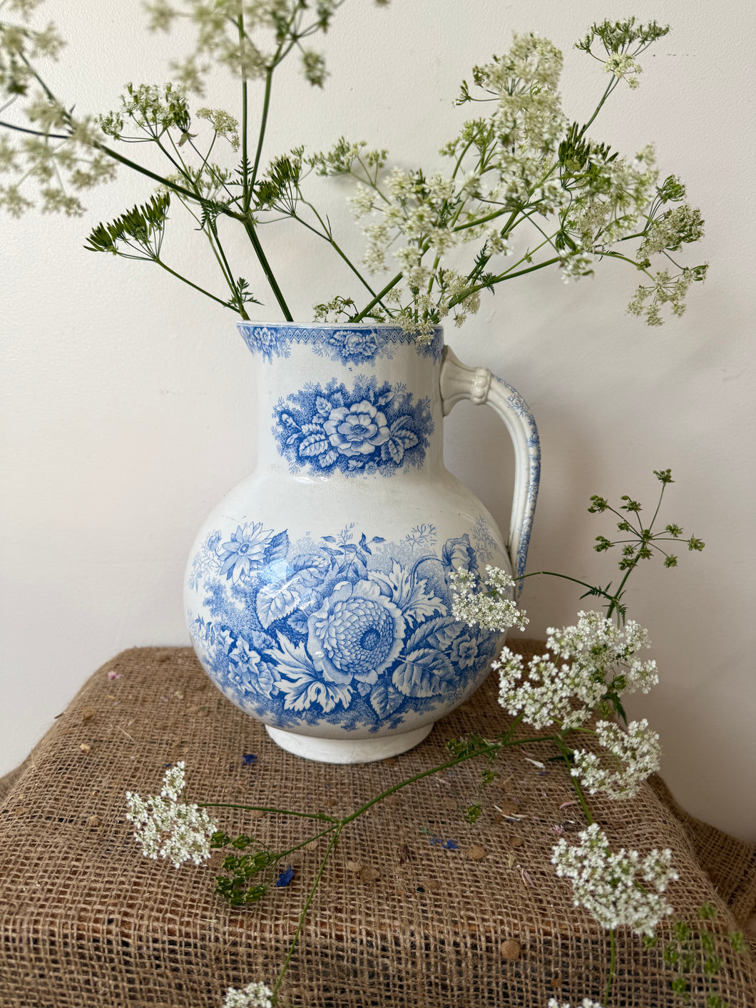 Beautiful Sarreguimes French Blue Floral Jug 'Jardiniere'
