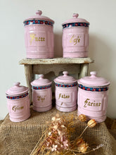 Load image into Gallery viewer, Set Of French Pink Enamel Canisters
