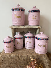 Load image into Gallery viewer, Set Of French Pink Enamel Canisters
