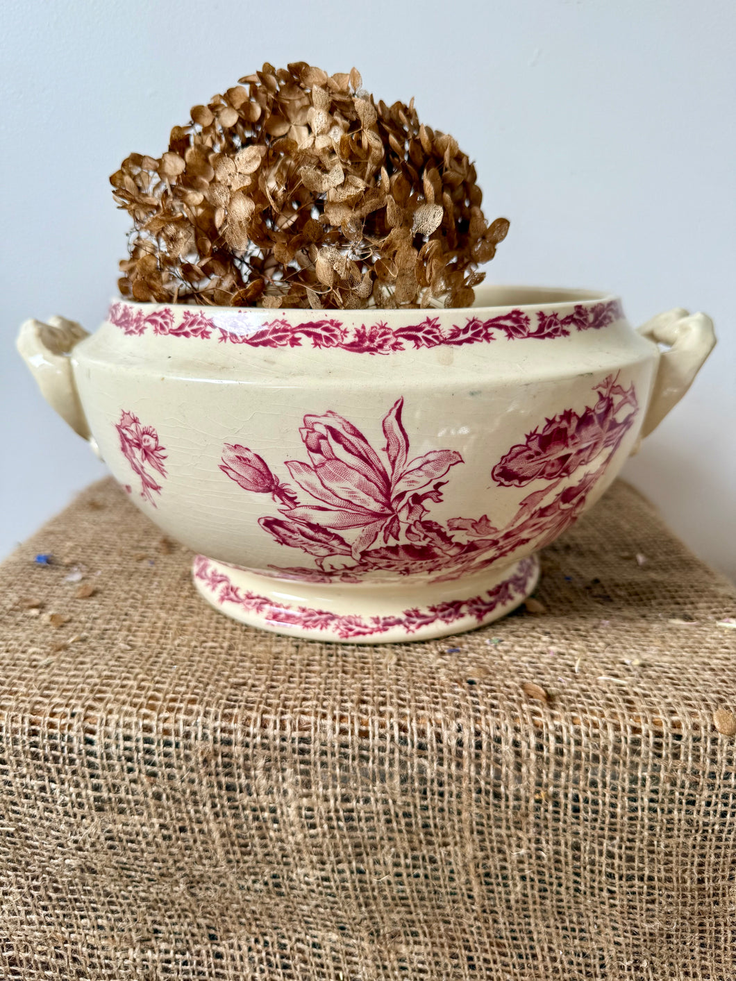 Beautiful Large French Pink and White Soupiere